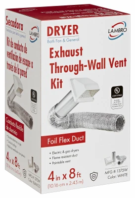4 In. X 8 Ft. Dryer Exhaust Wall Hood Vent Kit - 6 Piece Set