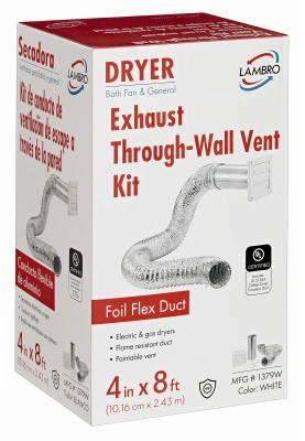1379w Wall Louvered Vent Kit, Plastic, White, 4 In X 8 Ft