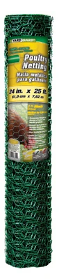 Poultry Netting, Green PVC Coating, 1-In. Mesh, 24-In. x 25-Ft.