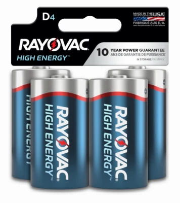 High Energy Alkaline D Cell Batteries, 4 Pack