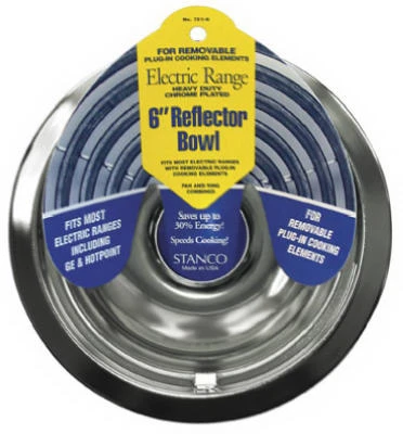 Electric Range Reflector Bowl, Removable Element, Chrome, 6 In.