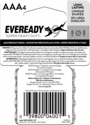 Super Heavy Duty AAA (Triple A) Battery, 4 Count