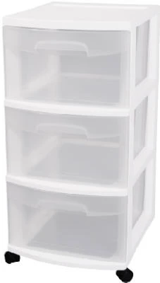 Storage Cart, White With 3 See-Thru Drawers