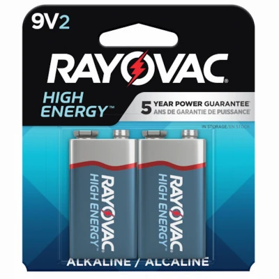 High Energy 9 Volt (9V) Alkaline Batteries, 2 Pack