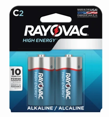 High Energy Alkaline C Cell Batteries, 2 Pack