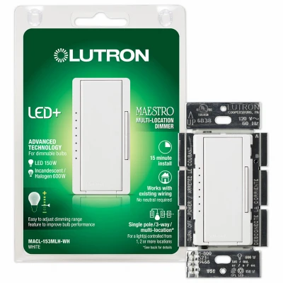Maestro Multi-Location Digital Dimmer Switch, 150-Watt CFL/LED Bulbs, White