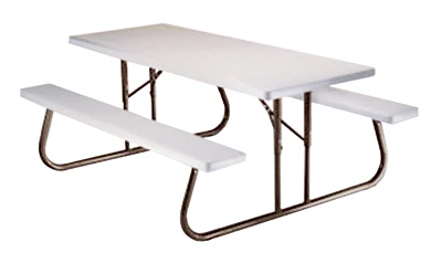 Folding Picnic Table, Metal Frame, Resin Top & Benches, 6-Ft.