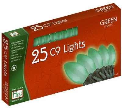 25-light Green Ceramic C9 Bulb Set, 25' Total Length
