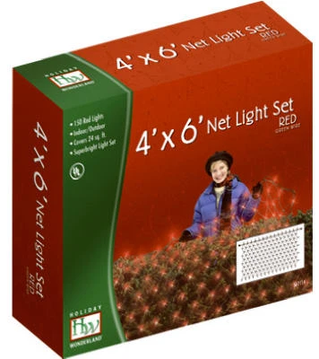 Christmas Red Net Light Set, 150 Count Bulbs, 4 by 6 Feet