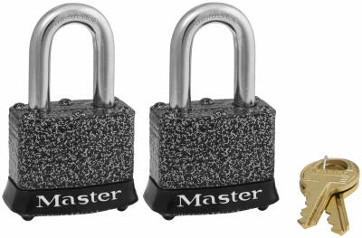 Keyed-Alike Steel Padlocks, Rust-oleum Finish, Laminated, 2-Pack, 1-1/2 In.