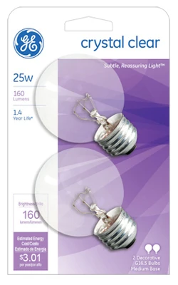 Incandescent Globe Bulbs, Clear, 25 Watt, 2-Pk.