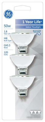3-Pk., 50-Watt Quartz Halogen Light Bulb