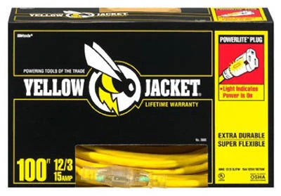 Yellow Jacket Extension Cord, 15A 12-Gauge, 100 Ft.