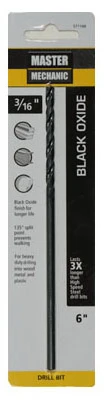 3/16 Inch by 6 Inch High-Speed Steel Drill Bit with Black Oxide Finish