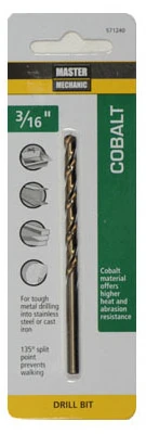 3/16 Inch by 3-1/2 Inch Cobalt High-Speed Steel Drill Bit