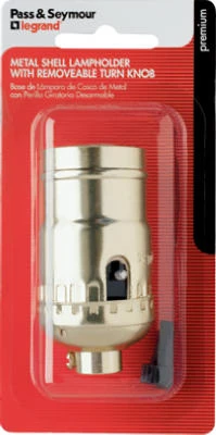 Pass and Seymour Metal Shell Light Socket with Turn Knob, Brass Finish, 250 Watt 250 Volt
