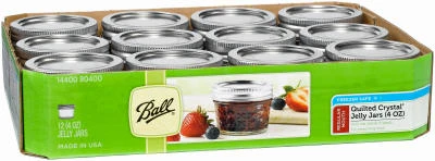 Quilted Glass Crystal Jelly Jars with Lids, Regular-Mouth, 4 oz., 12-Pk