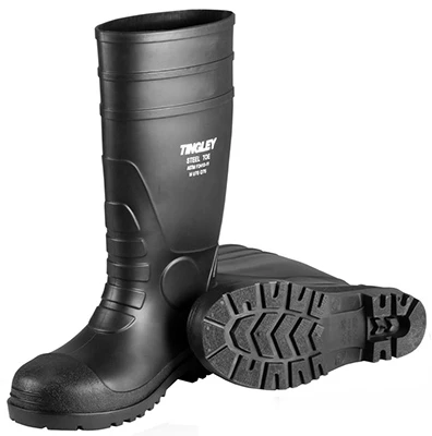 Steel-toe Boots, Black Pvc, 15-inch, Men's Size 6, Women's Size 8