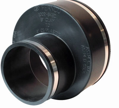 Flexible Pipe Coupling, Connects Clay Pipe to Cast Iron/Plastic, 6 x 4 In.