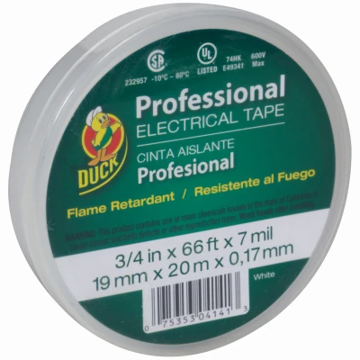 Vinyl Electrical Tape, White, .75 In. x 66 Ft.