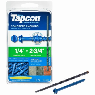 Hex Washer Head Concrete Anchors, 1/4 x 2-3/4 In., 75-Pk.