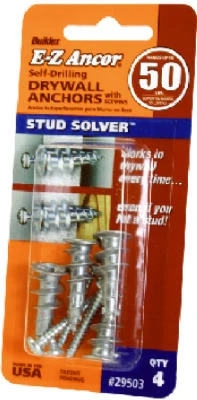 Stud Solver Drywall Anchors, Self-Drilling, Plastic, #50, 4-Pk.