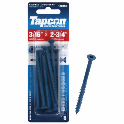 Star Drive Concrete Anchors, 3/16 x 2-3/4 In., 8-Pk.