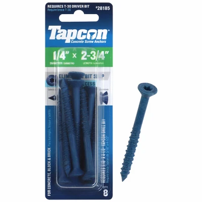 Concrete Anchors, Star Drive, 1/4 x 2-3/4 In., 8-Pk.
