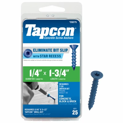 Star Drive Concrete Anchors, 1/4 x 1-3/4 In., 25-Pk.