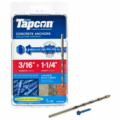 Hex-Washer Head Concrete Anchors, 3/16 x 1-1/4 In., 75-Ct.