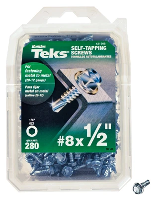 Drill Point Screws, Self-Tapping, Hex Washer Head, #8 x 1/2 In., 280-Pk.