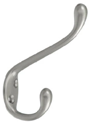 Hat & Coat Hook, Heavy-Duty, Satin Nickel, Holds 35-Lbs.