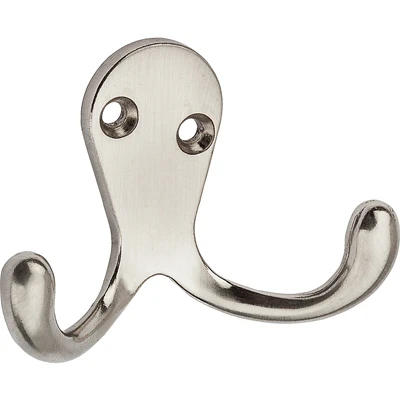 Wall Hook for Clothes, Double Prong, Satin Nickel Finish, 2-Pk.