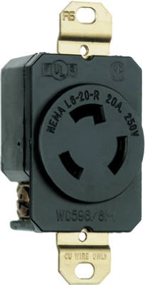 Pass & Seymour Locking Outlet, Black, NEMA L6-20r, 250-Volt