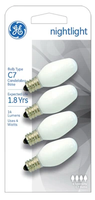 White Night Light Bulbs, 4 Watt, 4-Pk.