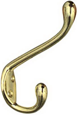 Hat & Coat Hook, Heavy-Duty, Bright Brass, Long