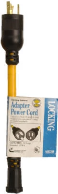 Yellow Locking Cord Adapter, 12/3 STW, 20A-125V To 15A-125V, 9 In.