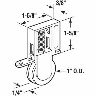 Screen Door Roller Assembly for Academy and Uni-Fit Doors, 1 In. Nylon Roller, 2-Pk.