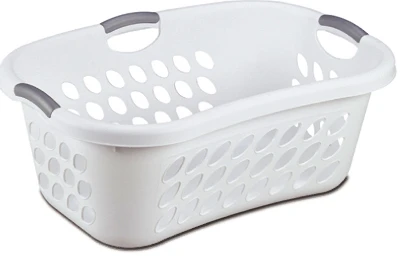 Laundry Basket, Hip-Hold, White & Gray, 1.25-Bushel