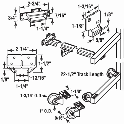 Drawer Track Repair Kit, Metal Track, 22-1/2 In.