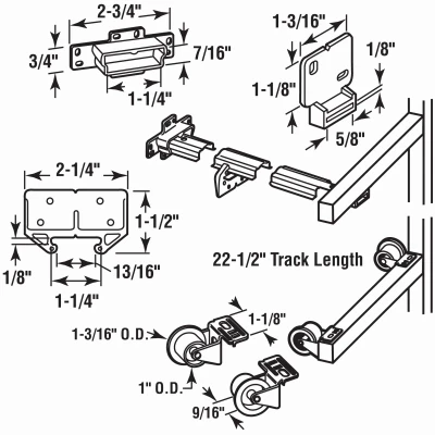 Drawer Track Repair Kit, Metal Track, 22-1/2 In.