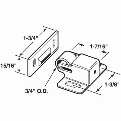 Brass Closet Door Roller Catch with Strike Plate for Secure Door Closure