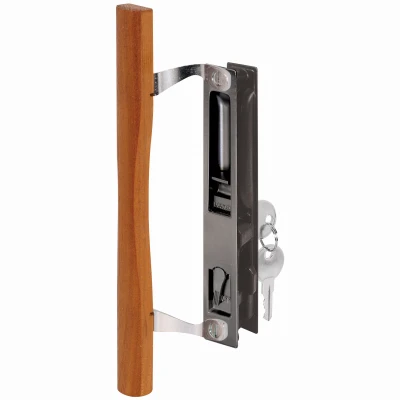 Sliding Glass Door Handle Set, Diecast and Wood, Hook Style, 6-5/8 In.
