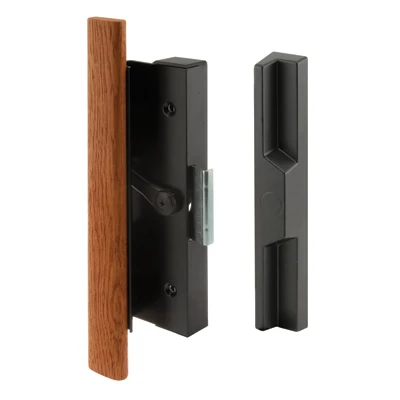 Sliding Door Handle, Black Diecast with Wood Handle