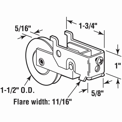 Sliding Door Roller Assembly, Steel Ball Bear, 1-1/2 In. Plastic Wheel