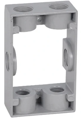 Gray Rectangular Box Extension, 1-gang, 1-3/8" Deep, 6 - 1/2" Npt Holes