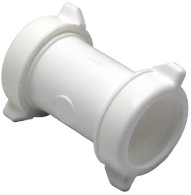 White Plastic Lavatory and Kitchen Drain Coupling, 2 Inch Diameter
