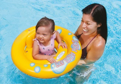 My Baby Pool Float Infant Swim Ring with Canopy Sunshade, Adjustable Safety Seat, and Safety Valve
