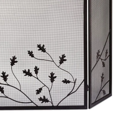 Three-Panel Natural Brown Oak Leaf Fireplace Screen 32 by 50 Inches