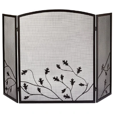 3-Panel Fireplace Screen, Natural Brown, Oak Leaf, 32 x 50 In.